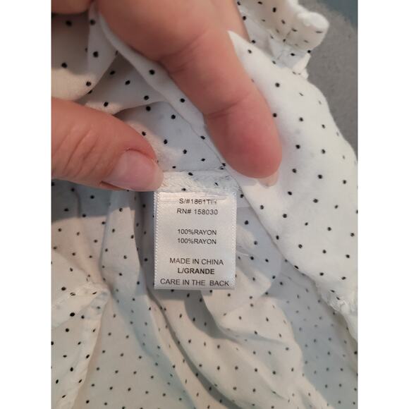 Love Tree Womens Polka Dot Blouse – Size L – White Black Dots – Roll Tab Sleeve - Picture 8 of 8